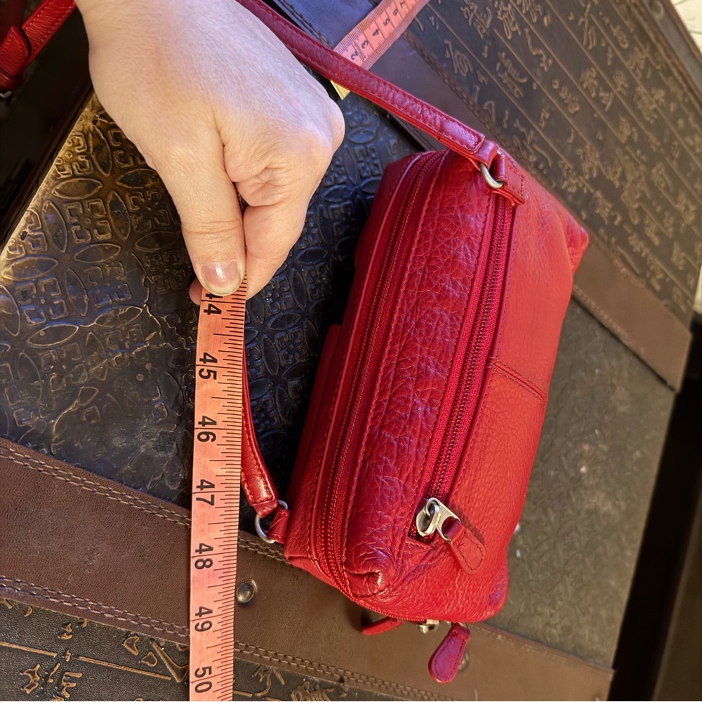 Genuine Leather Red MiniCrossbody Organizer Bag by ILI New York - Picture 8 of 16